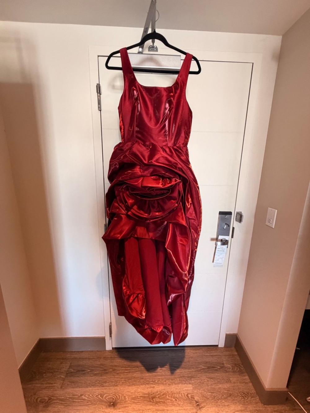 Fashion Nova Red Satin Ruched Maxi Dress